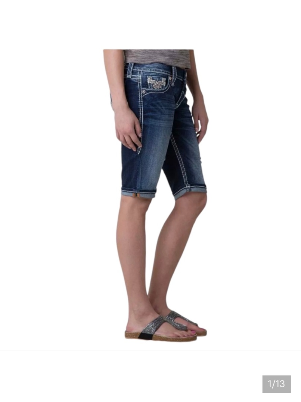 Rock Revival Bermuda Nancy Indigo Denim Shorts with Contrast Stitching Size 36 - Picture 2 of 8